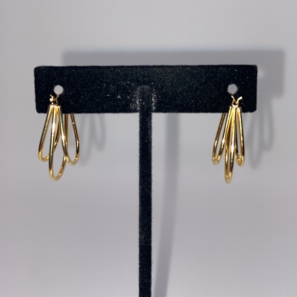 Gold Tone Triple Hoop Earrings. 1.25 inches Long & .5 inches wide. - Picture 3 of 6